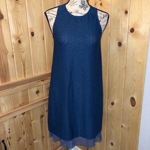 Oiselle Mesh Layered Lined Mini Dress Size 2-Blue Sleeveless Athleisure